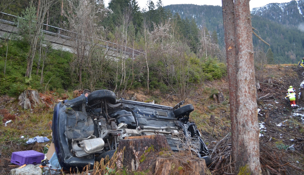 Das Auto kam 30 Meter unterhalb der Strasse zu liegen.