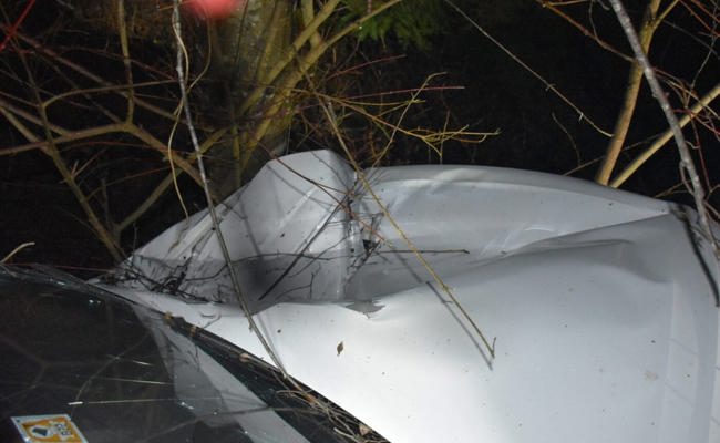 Auto kommt nachts von Strasse ab, nachdem ein Stein auf die Motorhaube fällt