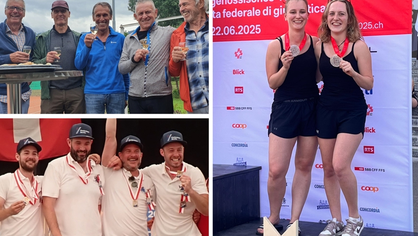 Nominiert in der Kategorie Mannschaft sind (von links oben): Tennisclub Sevelen, Pontonierfahrverein Buchs sowie Laura Knupp und Anja Stöber vom DTV Weite.