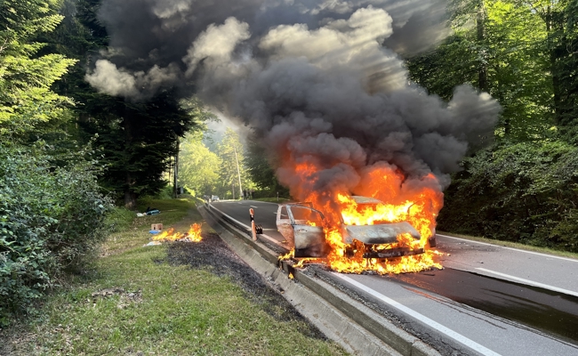 Dank Zeichen eines Motorradfahrers: Familie rettet sich aus brennendem Auto