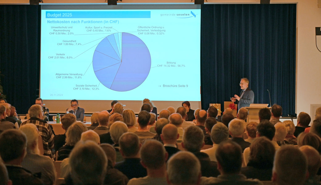 Gemeindepräsident Eduard Neuhaus (stehend) musste im Verlauf der Versammlung je länger je mehr moderieren.