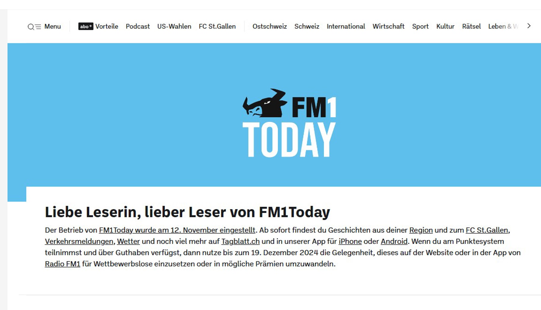 CH Media hat der Newsplattform FM1Today den Stecker gezogen
