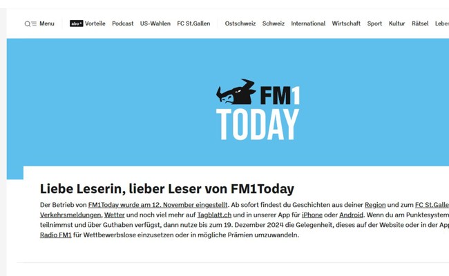 CH Media hat der Newsplattform FM1Today den Stecker gezogen