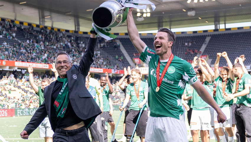 Präsident Matthias Hüppi (links) mit Captain Lukas Görtler.